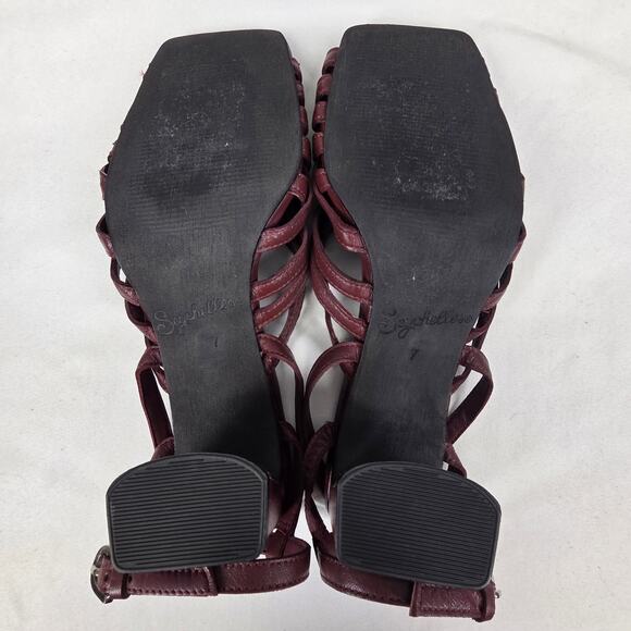 SEYCHELLES LOS ANGELES WOMENS BURGUNDY STRAPPY HEEL SANDALS SIZE 7 MADE IN ITALY - Picture 6 of 12